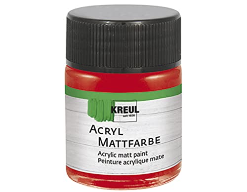 KREUL 75555 - Acryl Mattfarbe, brillantrot im 50 ml Glas, cremig deckende, schnelltrocknende Farbe auf Wasserbasis, für viele verschiedene Untergründe geeignet von Kreul