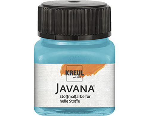 KREUL 90916 - Javana Stoffmalfarbe für helle Stoffe, 20 ml Glas in türkisblau, geschmeidige Farbe auf Wasserbasis mit cremigem Charakter, dringt fasertief ein, waschecht nach Fixierung von Kreul