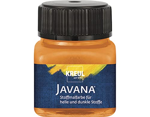 KREUL 90958 - Javana Stoffmalfarbe für helle und dunkle Stoffe, 20 ml Glas orange, brillante Farbe auf Wasserbasis, pastoser Charakter, zum Stempeln und Schablonieren, nach Fixierung waschecht von Kreul