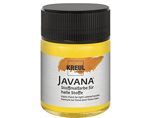 KREUL 91912 - Javana Stoffmalfarbe für helle Stoffe, 50 ml Glas in goldgelb, geschmeidige Farbe auf Wasserbasis mit cremigem Charakter, dringt fasertief ein, waschecht nach Fixierung von Kreul