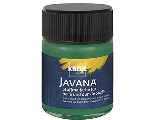 KREUL 91965 - Javana Stoffmalfarbe für helle und dunkle Stoffe, 50 ml Glas dunkelgrün, brillante Farbe auf Wasserbasis, pastoser Charakter, zum Stempeln und Schablonieren, nach Fixierung waschecht von Kreul