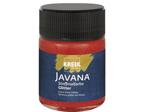 KREUL 92265 - Javana Stoffmalfarbe für helle und dunkle Textilien, cremig brillante Farbe mit Glitzer - Effekt und pastosem Charakter, 50 ml Glas, Glitter Rubinrot von Kreul