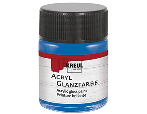 KREUL 79534 - Acryl Glanzfarbe, 50 ml Glas in blau, glänzend-glatte Acrylfarbe zum Anmalen und Basteln, auf Wasserbasis, speichelecht, schnelltrocknend und deckend von Kreul