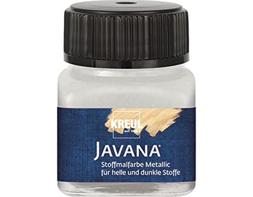 KREUL 92416 - Javana Stoffmalfarbe für helle und dunkle Textilien, 20 ml Glas silber, cremig brillant mit Metallic-Effekt, pastoser Charakter, zum Drucken und Schablonieren, nach Fixierung waschecht von Kreul