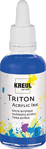 KREUL 17419 - Triton Acrylic Ink, Ultramarinblau, 50 ml Glas mit Pipette zum Dosieren und Aufrühren, hohe Farbintensität, seidenmatt auftrocknend, für Leinwand und Papier von Kreul