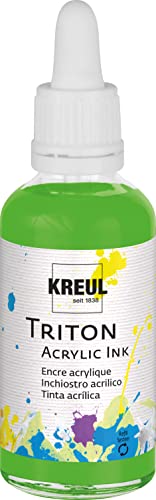 KREUL 17422 - Triton Acrylic Ink, Gelbgrün, 50 ml Glas mit Pipette zum Dosieren und Aufrühren, hohe Farbintensität, seidenmatt auftrocknend, für Leinwand und Papier von Kreul