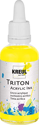 KREUL 17426 - Triton Acrylic Ink, Zitron, 50 ml Glas mit Pipette zum Dosieren und Aufrühren, hohe Farbintensität, seidenmatt auftrocknend, für Leinwand und Papier von Kreul