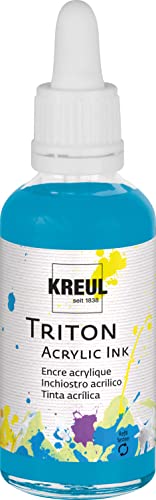 KREUL 17446 - Triton Acrylic Ink, Türkisblau, 50 ml Glas mit Pipette zum Dosieren und Aufrühren, hohe Farbintensität, seidenmatt auftrocknend, für Leinwand und Papier von Kreul