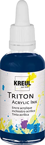 KREUL 17448 - Triton Acrylic Ink, Dunkelblau, 50 ml Glas mit Pipette zum Dosieren und Aufrühren, hohe Farbintensität, seidenmatt auftrocknend, für Leinwand und Papier von Kreul