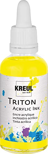 KREUL 17461 - Triton Acrylic Ink, fluoreszierendes Gelb, 50 ml Glas mit Pipette zum Dosieren und Aufrühren, hohe Farbintensität, seidenmatt auftrocknend, für Leinwand und Papier von Kreul