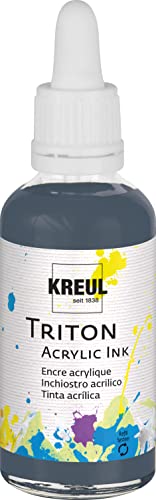 KREUL 17471 - Triton Acrylic Ink, Graphite, 50 ml Glas mit Pipette zum Dosieren und Aufrühren, hohe Farbintensität, seidenmatt auftrocknend, für Leinwand und Papier von Kreul