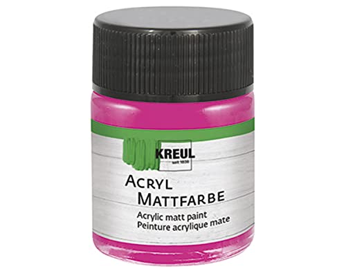 KREUL 75511 - Acryl Mattfarbe, pink im 50 ml Glas, cremig deckende, schnelltrocknende Farbe auf Wasserbasis, für viele verschiedene Untergründe geeignet von Kreul