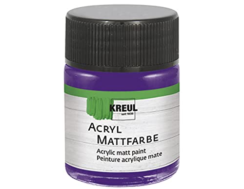 KREUL 75534 - Acryl Mattfarbe, violett im 50 ml Glas, cremig deckende, schnelltrocknende Farbe auf Wasserbasis, für viele verschiedene Untergründe geeignet von Kreul