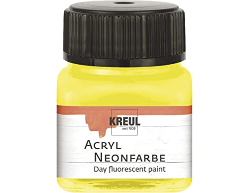 KREUL 77261 - Acryl Neonfarbe, 20 ml Glas in neongelb, fluoreszierende Acryl - Tagesleuchtfarbe auf Wasserbasis, cremig halbdeckend mit intensiver Leuchtkraft auf weißem Untergrund von Kreul