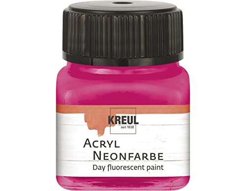 KREUL 77263 - Acryl Neonfarbe, 20 ml Glas in neonpink, fluoreszierende Acryl - Tagesleuchtfarbe auf Wasserbasis, cremig halbdeckend mit intensiver Leuchtkraft auf weißem Untergrund von Kreul