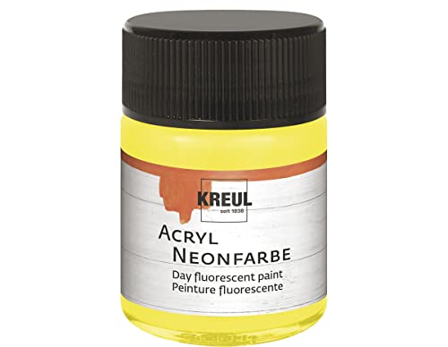 KREUL 77561 - Acryl Neonfarbe, 50 ml Glas in neongelb, fluoreszierende Acryl - Tagesleuchtfarbe auf Wasserbasis, cremig halbdeckend mit intensiver Leuchtkraft auf weißem Untergrund von Kreul