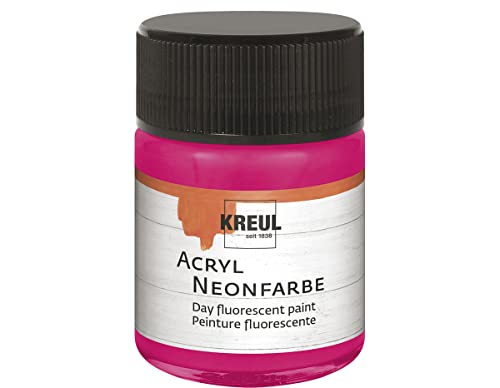 KREUL 77563 - Acryl Neonfarbe, 50 ml Glas in neonpink, fluoreszierende Acryl - Tagesleuchtfarbe auf Wasserbasis, cremig halbdeckend mit intensiver Leuchtkraft auf weißem Untergrund von Kreul