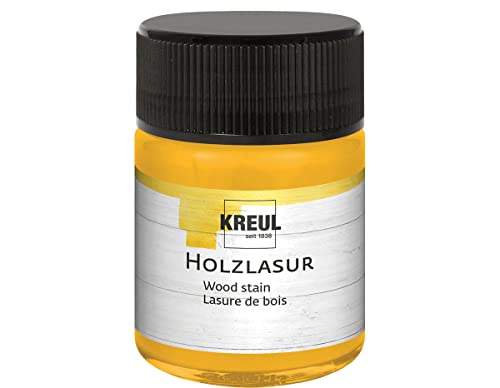 KREUL 78502 - Farbintensive Acryl Holzlasur, 50 ml Glas in sonnengelb, für unbehandeltes, natürliches Holz und saugende Naturpapiere, fließend - flüssige Farbe auf Wasserbasis von Kreul
