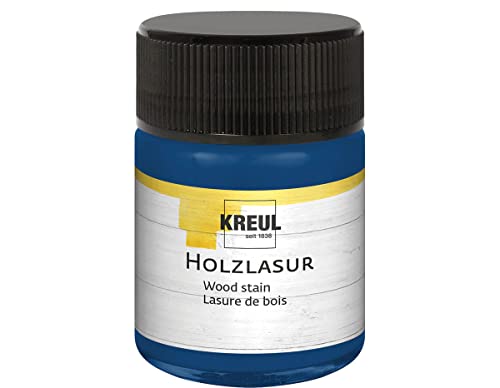 KREUL 78510 - Farbintensive Acryl Holzlasur, 50 ml Glas in ultramarin, für unbehandeltes, natürliches Holz und saugende Naturpapiere, fließend - flüssige Farbe auf Wasserbasis von Kreul