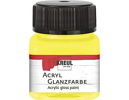 KREUL 79202 - Acryl Glanzfarbe, 20 ml Glas in gelb, glänzend-glatte Acrylfarbe zum Anmalen und Basteln, auf Wasserbasis, speichelecht, schnelltrocknend und deckend von Kreul