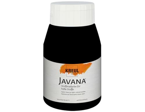 KREUL 90510 - Javana Stoffmalfarbe für helle Stoffe, 500 ml in schwarz, geschmeidige Farbe auf Wasserbasis mit cremigem Charakter, dringt fasertief ein, waschecht nach Fixierung von Kreul