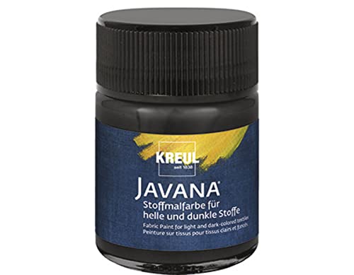 KREUL 91961 - Javana Stoffmalfarbe für helle und dunkle Stoffe, 50 ml Glas schwarz, brillante Farbe auf Wasserbasis, pastoser Charakter, zum Stempeln und Schablonieren, nach Fixierung waschecht von Kreul