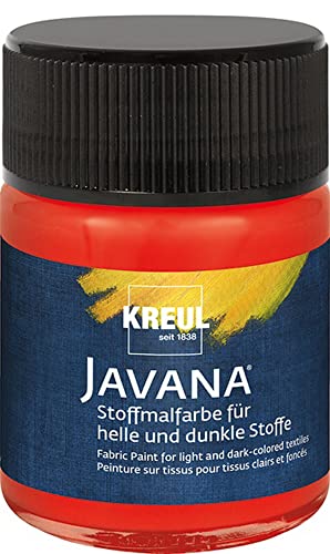 KREUL 91963 - Javana Stoffmalfarbe für helle und dunkle Stoffe, 50 ml Glas rot, brillante Farbe auf Wasserbasis, pastoser Charakter, zum Stempeln und Schablonieren, nach Fixierung waschecht von Kreul