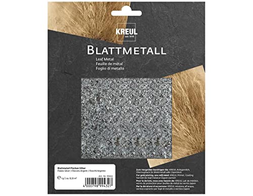 KREUL 99432 - Fein geflocktes Blattmetall für hochglänzende, metallische Effekte, 1 g, ca. 0,33 m², silber, zum Veredeln von Holz, Glas, Kartonage, Porzellan und vielem mehr von Kreul