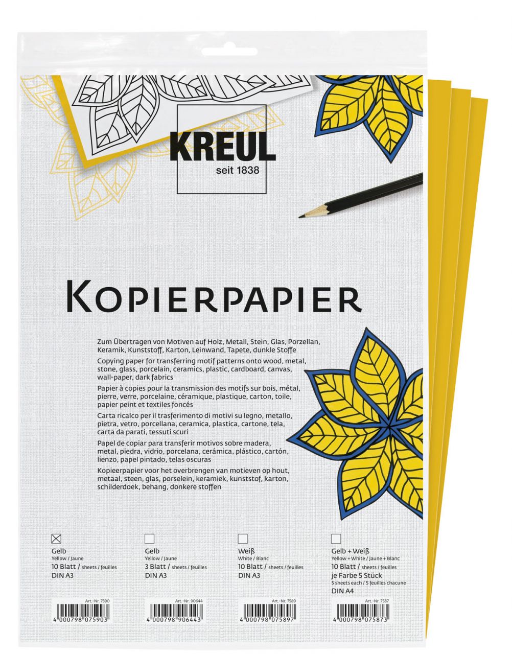 Kreul Kopierpapier Gelb 3 Bögen DIN A3 von Kreul