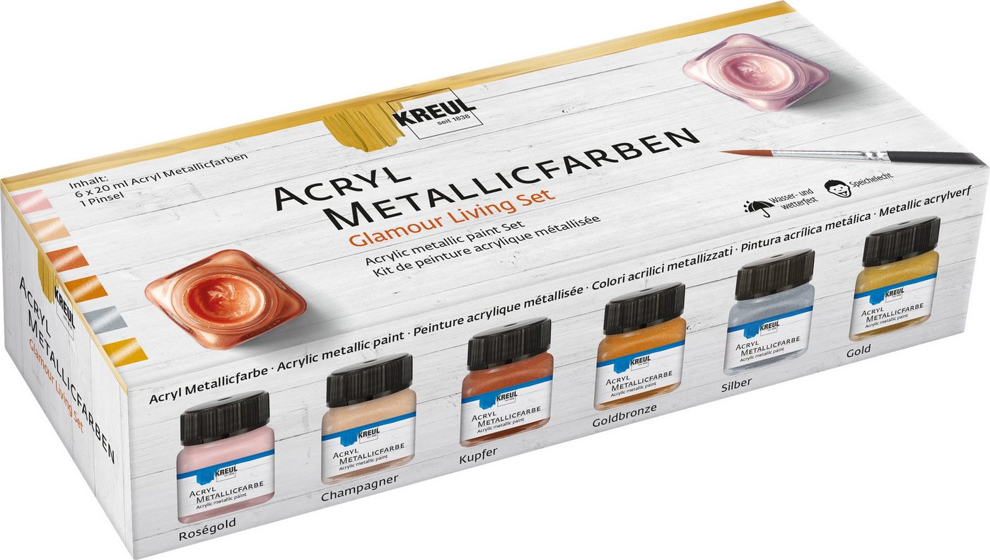 Kreul Metallglanzfarbe Acryl Metallicfarben-Set Glamour Living, 6 x 20 ml von Kreul