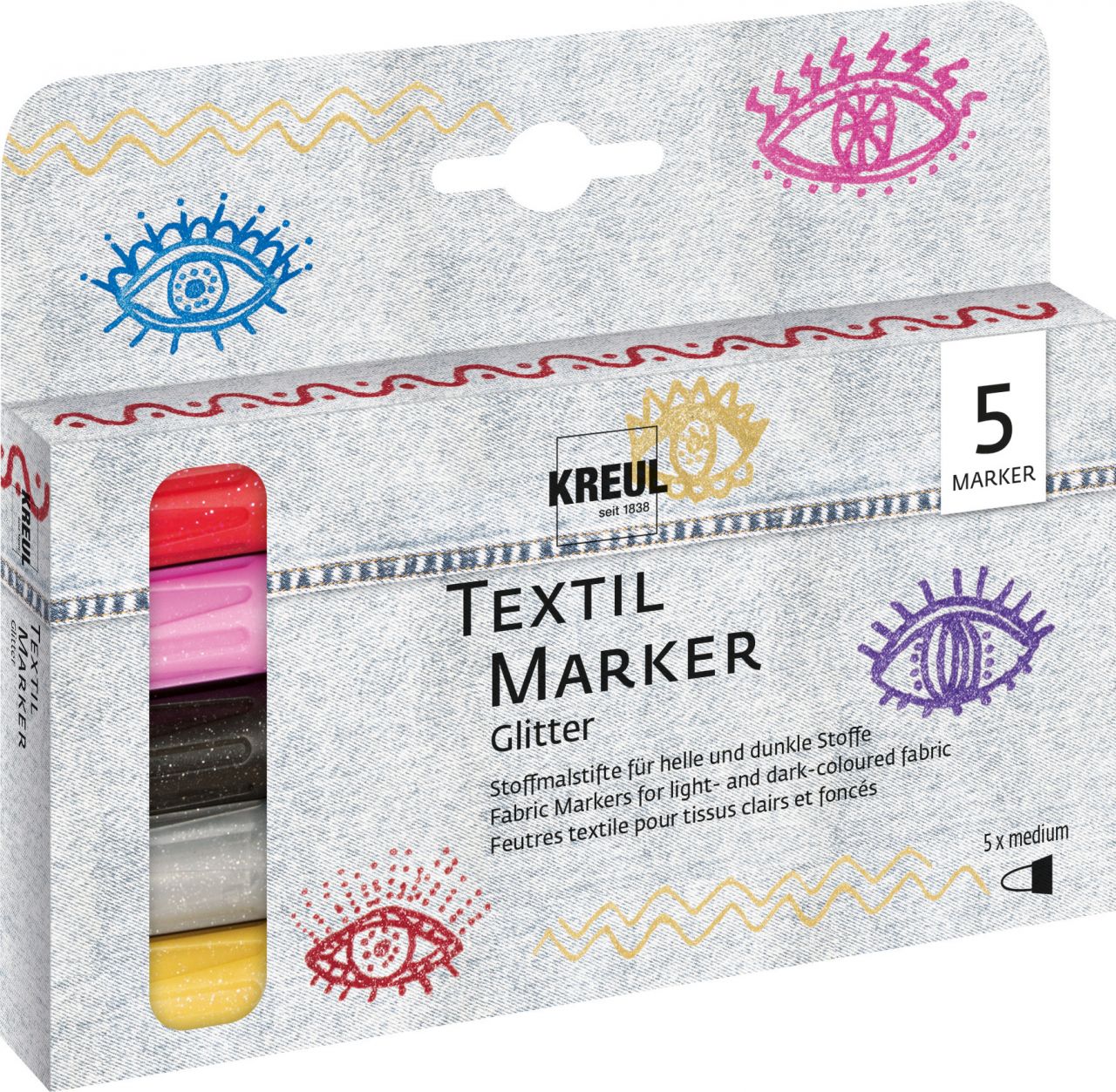 Kreul Textil Marker Glitter medium 5er Set von Kreul