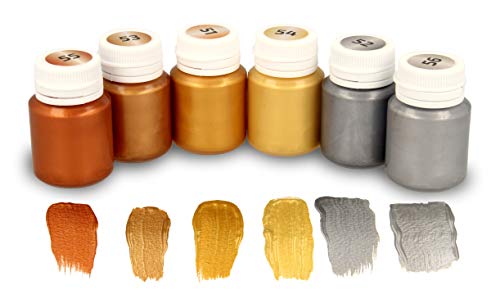 Krevo Art Acrylfarben Metallic | 6 x 20ml schimmernde Metallicfarben auf Wasserbasis | Cremig deckend, schnelltrocknend für Holz, Faserplatten, MDF, Papier, Pappe, grundierte Leinwände, Steine, Ziegel von Krevo Art