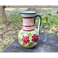 Vintage Bauernhaus Keramik Wasserkrug, Rustikale Handbemalte Deutsche Weinkrug Oder Karaffe, Keramik-Vase Für Blumen von KriAntiqueDekor