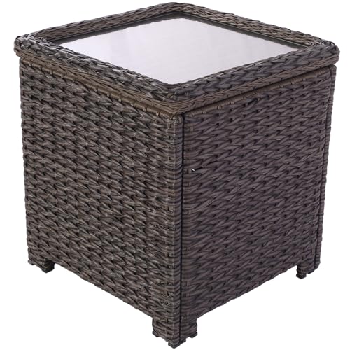 Krikacy HDPE-Rattan-Beistelltisch mit Tischplatte aus gehärtetem Glas, wetterfester Beistelltisch für Terrasse, Veranda, Hinterhof, Innen- und Außenbereich, 50,8 x 50,8 x 50,8 cm, Braun Krikacy HDPE-Rattan-Beistelltisch mit Tischplatte aus gehärtetem Glas, wetterfester Beistelltisch für Terrasse, Veranda, Hinterhof, Innen- und Außenbereich, 50,8 x 50,8 x 50,8 cm, Braun von Krikacy