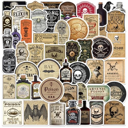 Krilulcy 50 Stück Retro Aufkleber für Trank-Etiketten, Zaubertrankflaschenaufkleber, Vintage-Ästhetische Aufkleber, wasserdichte Vinyl-Zauber-Abziehbilder, Halloween-lustige Aufkleber von Krilucly