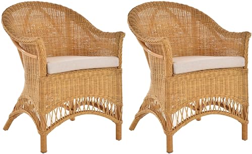 2er Set Extra breiter Rattansessel Landhaus Flechtsessel Natur Rattan Sessel Korbsessel Wintergarten (Honig) von Krines Home