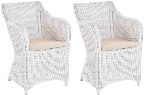 Krines Home 2er Set Rattan Esszimmersessel Dive Esszimmerstuhl mit Armlehne Rattansessel Esszimmer Sessel (Weiss) von Krines Home