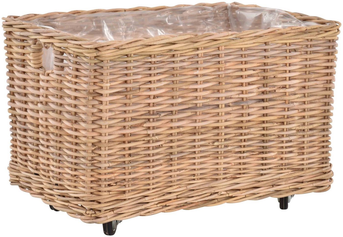 Krines Home Allzweckkorb Pflanzkorb groß Rattan Pflanzkübel Blumentopf Rollkorb Grau Natur, mit Rollen von Krines Home