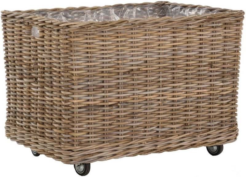Krines Home Allzweckkorb Pflanzkorb groß Rattan Pflanzkübel Blumentopf Rollkorb Grau Natur, mit Rollen von Krines Home