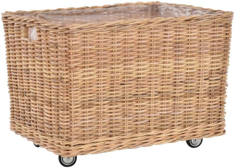 Krines Home Allzweckkorb Pflanzkorb groß Rattan Pflanzkübel Blumentopf Rollkorb Grau Natur, mit Rollen von Krines Home