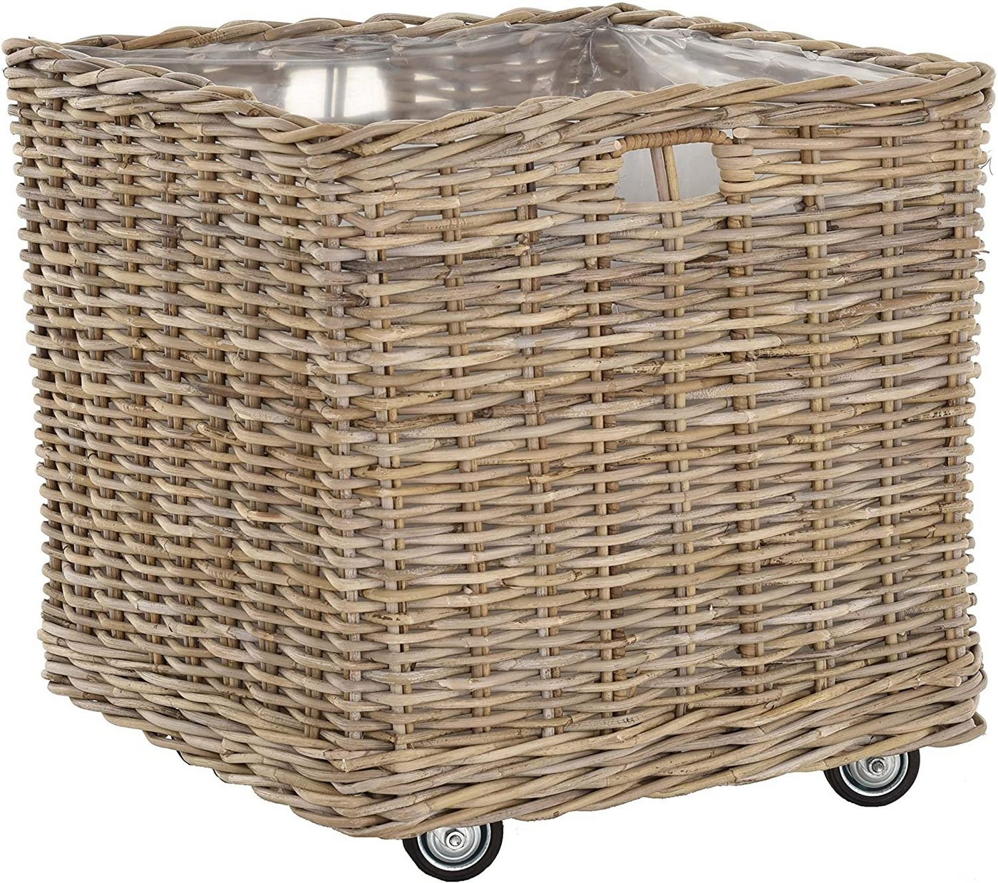 Krines Home Allzweckkorb Pflanzkorb groß Rattan Rollkorb Rattankorb Grau Natur Quadratisch, mit Rollen von Krines Home