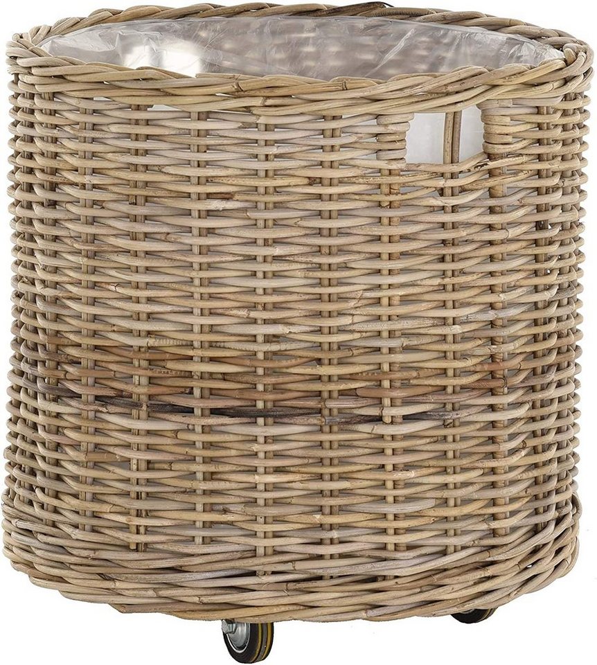 Krines Home Allzweckkorb Pflanzkorb groß Rattan XXL Rollkorb Rattankorb Grau Natur Rund, mit Rollen von Krines Home