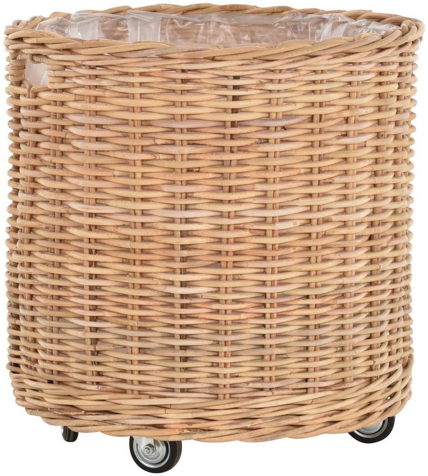 Krines Home Allzweckkorb Pflanzkorb groß Rattan XXL Rollkorb Rattankorb Grau Natur Rund, mit Rollen von Krines Home