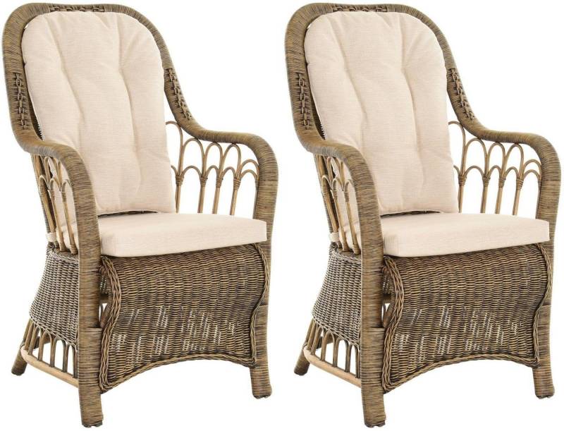 Krines Home Armlehnstuhl Rattan 2er Set Esszimmerstuhl Armlehne Rattanstuhl Hohe Rückenlehne (2 St), Esszimmer Stuhl von Krines Home