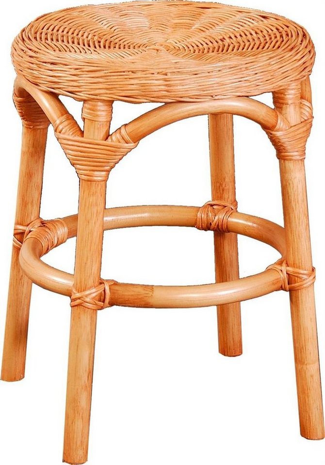 Krines Home Badhocker Hocker aus natürlichem Rattan Rattanhocker Beistell-Hocker Rund Ø 34cm, Schemel Badhocker von Krines Home