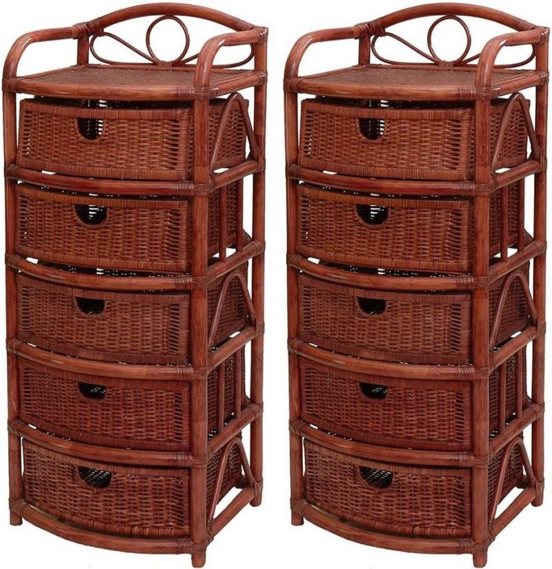 Krines Home Badregal 2er Set Regale mit 5 Schüben aus Natur-Rattan, Bad-Korbregal 53x43x129, Kommode von Krines Home