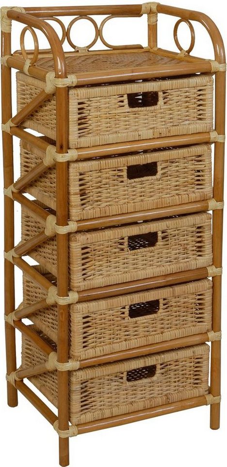 Krines Home Badregal Rattan Standregal Kommode Rattan Korb Regal Badregal Regalkommode, Handgearbeitet, Korbregal mit 5 Schubladen von Krines Home