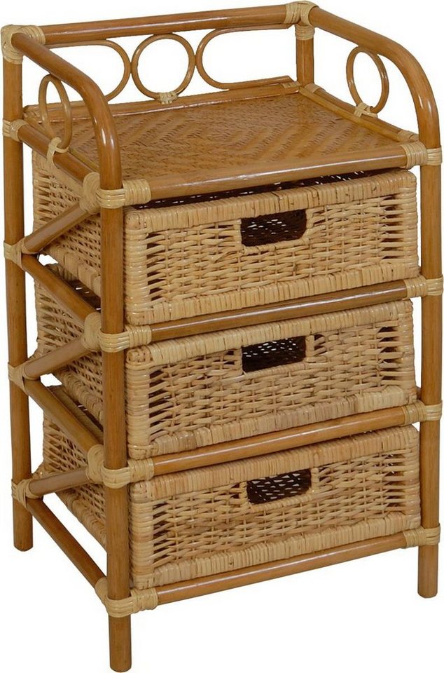 Krines Home Badregal Rattan Standregal Kommode Rattan Korb Regal Badregal mit 3 Schubladen, Handgearbeitet von Krines Home