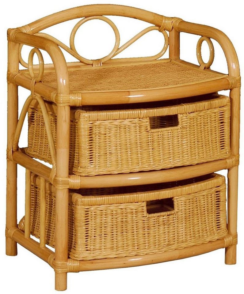 Krines Home Badregal Regal aus echtem Rattan 2 Schübe Rattan-Kommode Badregal Rattanschrank, mit Schubladen, aus Naturmaterial von Krines Home