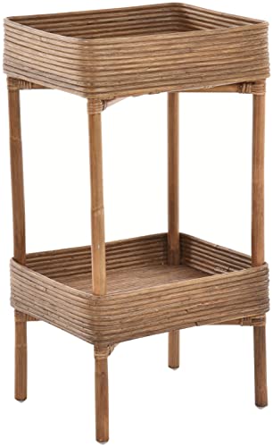 Krines Home Badregal schmal stehend Beistelltisch Standregal Klein Bad Natur Rattan Regal 2 Ablagen (Braun) von Krines Home